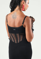 ELISABETTA FRANCHI Abito midi nero per donna con corsetto trasparente e spalline sottili. AM51S67E2 110 ELISABETTA FRANCHI 