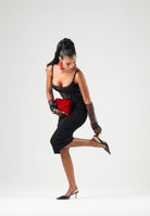 ELISABETTA FRANCHI Abito midi nero per donna con corsetto trasparente e spalline sottili. AM51S67E2 110 ELISABETTA FRANCHI 