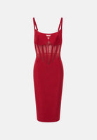 ELISABETTA FRANCHI Abito midi red passion rosso per donna con corsetto trasparente e spalline sottili. AM51S67E2 CG5 ELISABETTA FRANCHI 