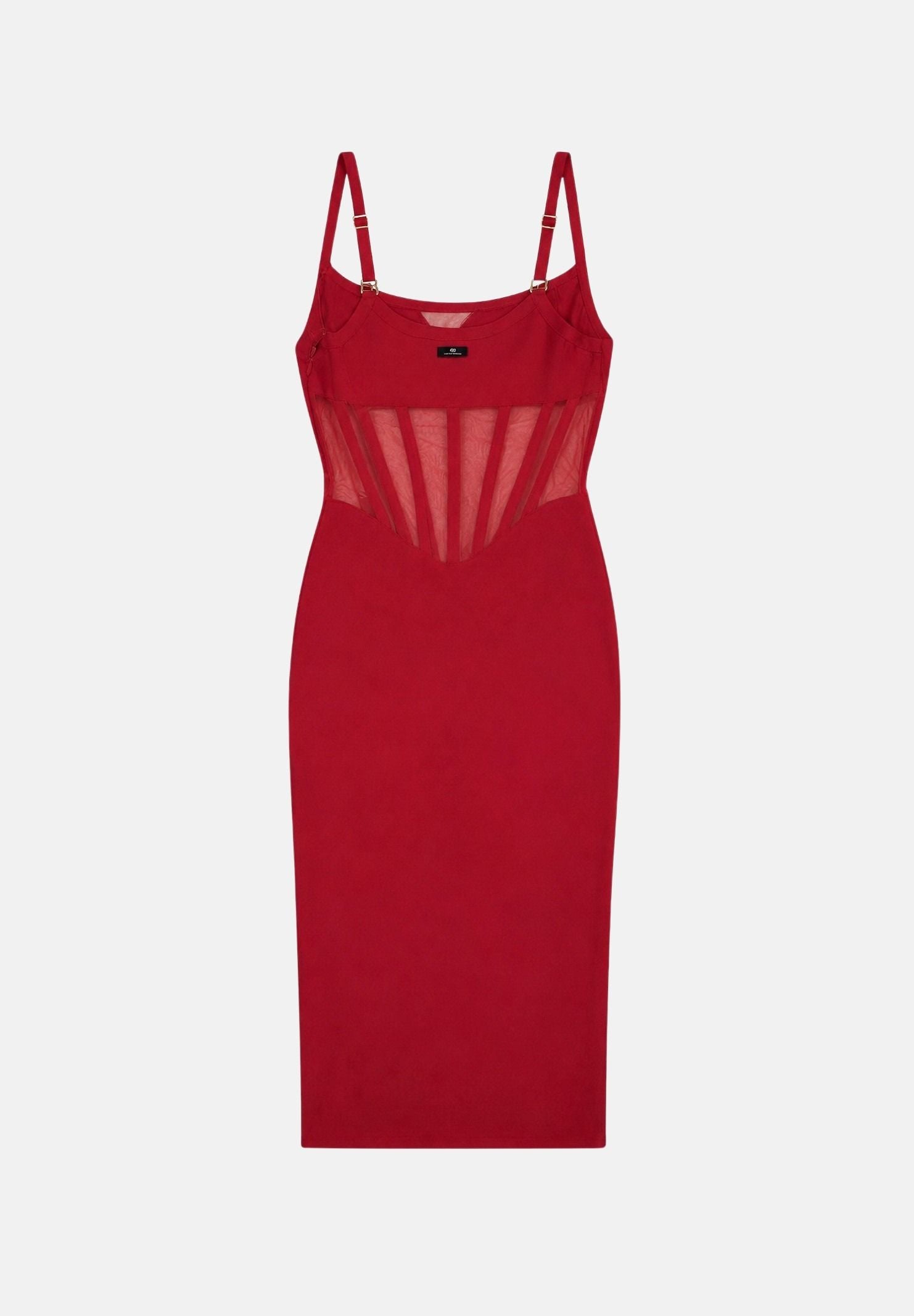 ELISABETTA FRANCHI Abito midi red passion rosso per donna con corsetto trasparente e spalline sottili. AM51S67E2 CG5 ELISABETTA FRANCHI 