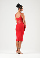 ELISABETTA FRANCHI Abito midi red passion rosso per donna con corsetto trasparente e spalline sottili. AM51S67E2 CG5 ELISABETTA FRANCHI 