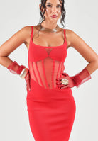 ELISABETTA FRANCHI Abito midi red passion rosso per donna con corsetto trasparente e spalline sottili. AM51S67E2 CG5 ELISABETTA FRANCHI 