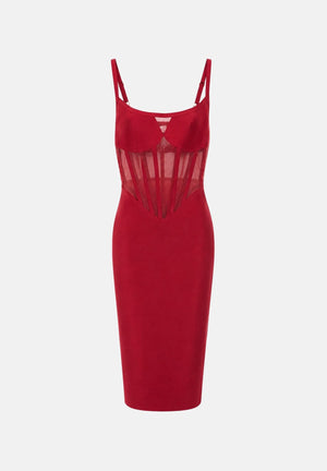 ELISABETTA FRANCHI Abito midi red passion rosso per donna con corsetto trasparente e spalline sottili. AM51S67E2 CG5 ELISABETTA FRANCHI 