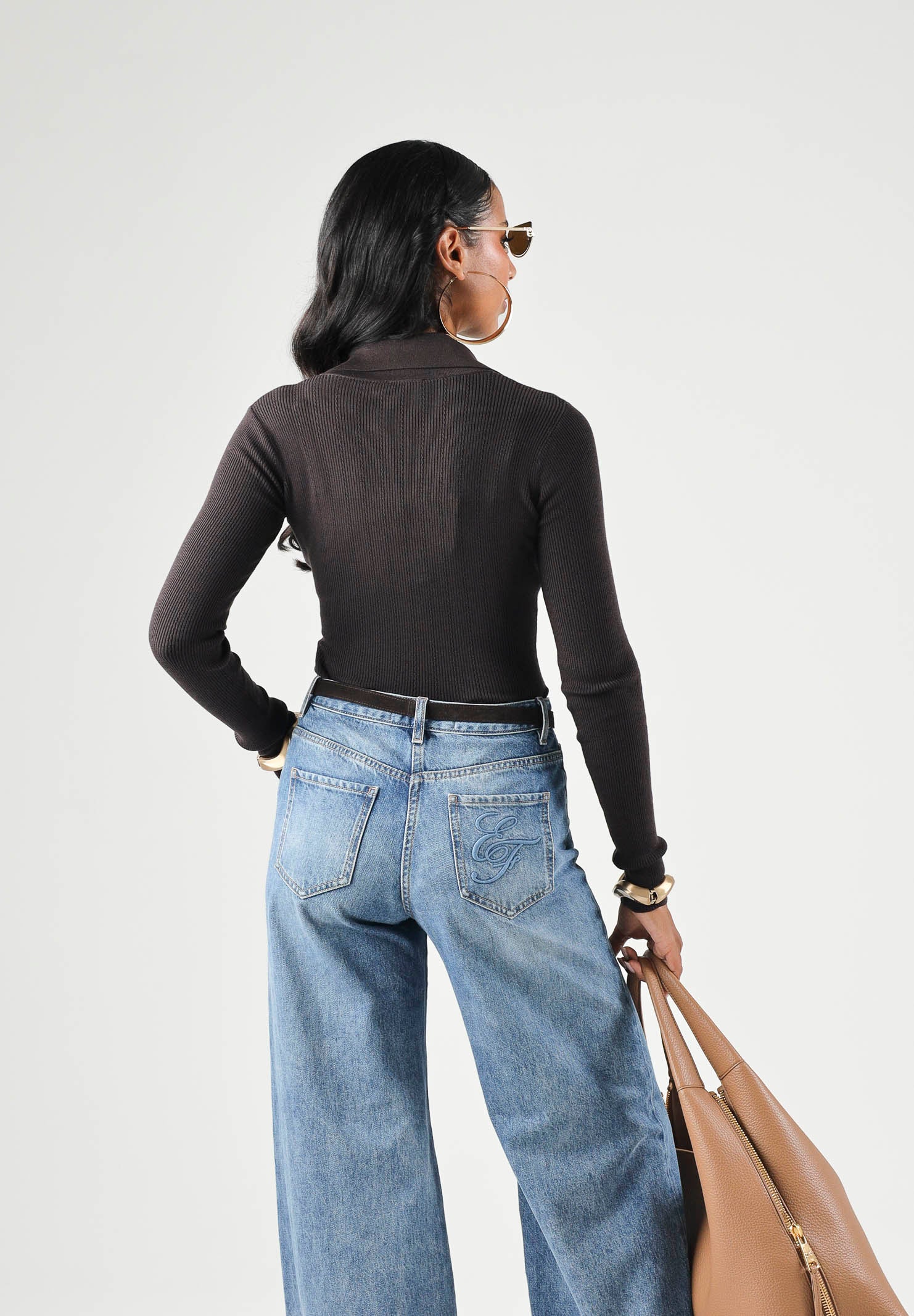 ELISABETTA FRANCHI Body OPENWORK in maglia dark choccolate-marrone da donna coon lavorazione a coste<BR/> BK02B66E2 EV9 ELISABETTA FRANCHI 
