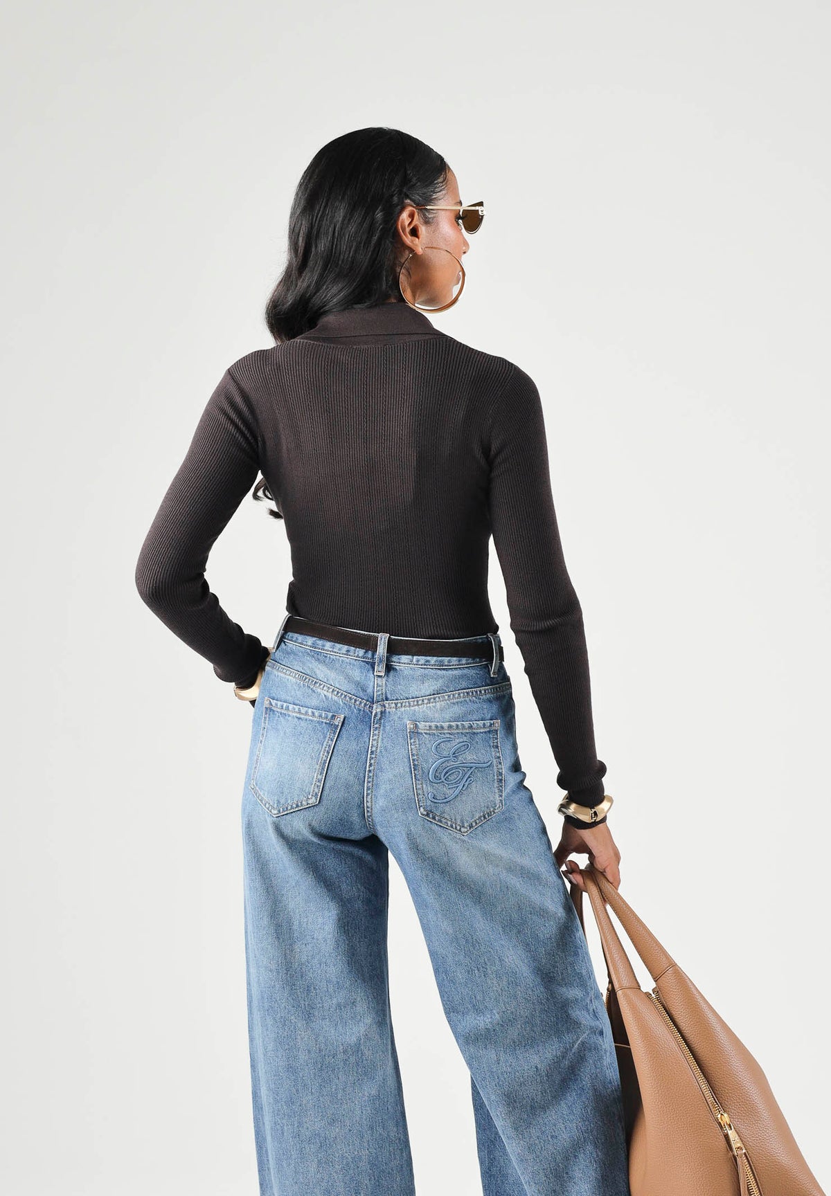 ELISABETTA FRANCHI Body manica lunga OPENWORK in maglia dark choccolate-marrone da donna coon lavorazione a coste<BR/> BK02B66E2 EV9 ELISABETTA FRANCHI 