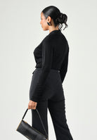 ELISABETTA FRANCHI Body in filato di viscosa nero da donna con catena gioielo<BR/> BK03S66E2 110 ELISABETTA FRANCHI 