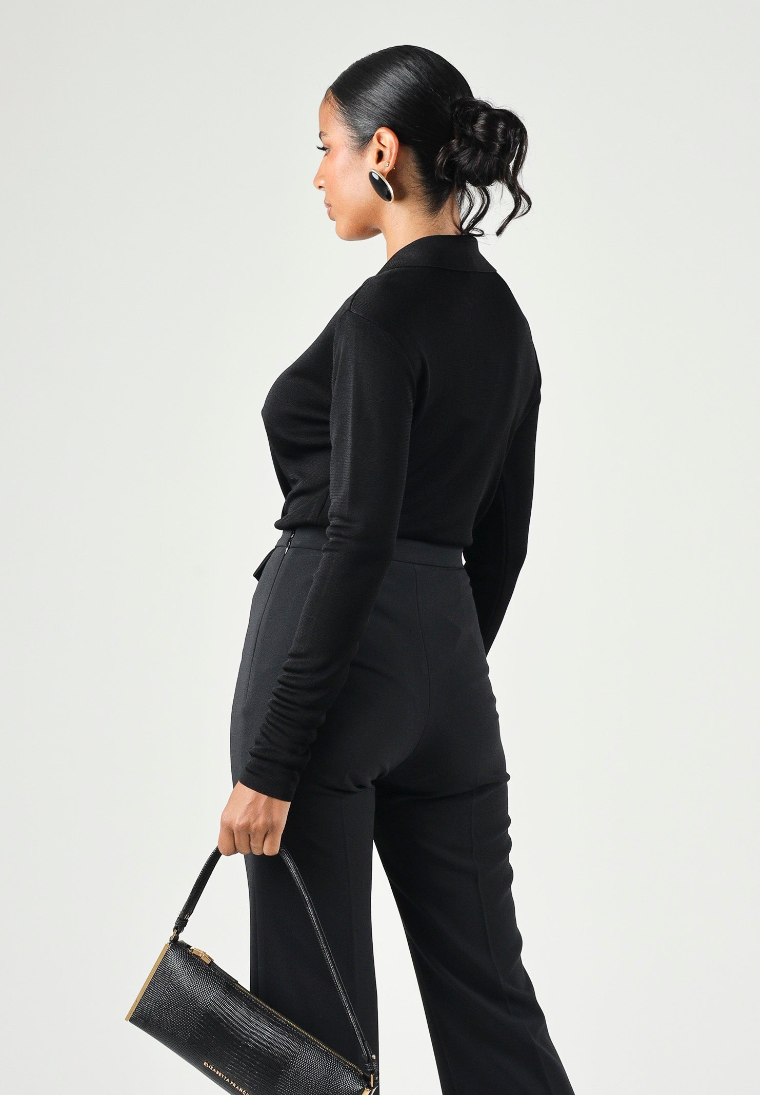 ELISABETTA FRANCHI Body in filato di viscosa nero da donna con catena gioielo<BR/> BK03S66E2 110 ELISABETTA FRANCHI 