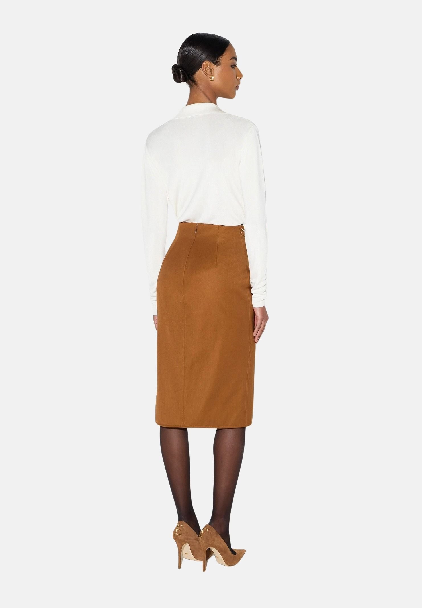 ELISABETTA FRANCHI Body in filato di viscosa burro-bianco da donna con catena gioiello<BR/> BK03S66E2 193 ELISABETTA FRANCHI 