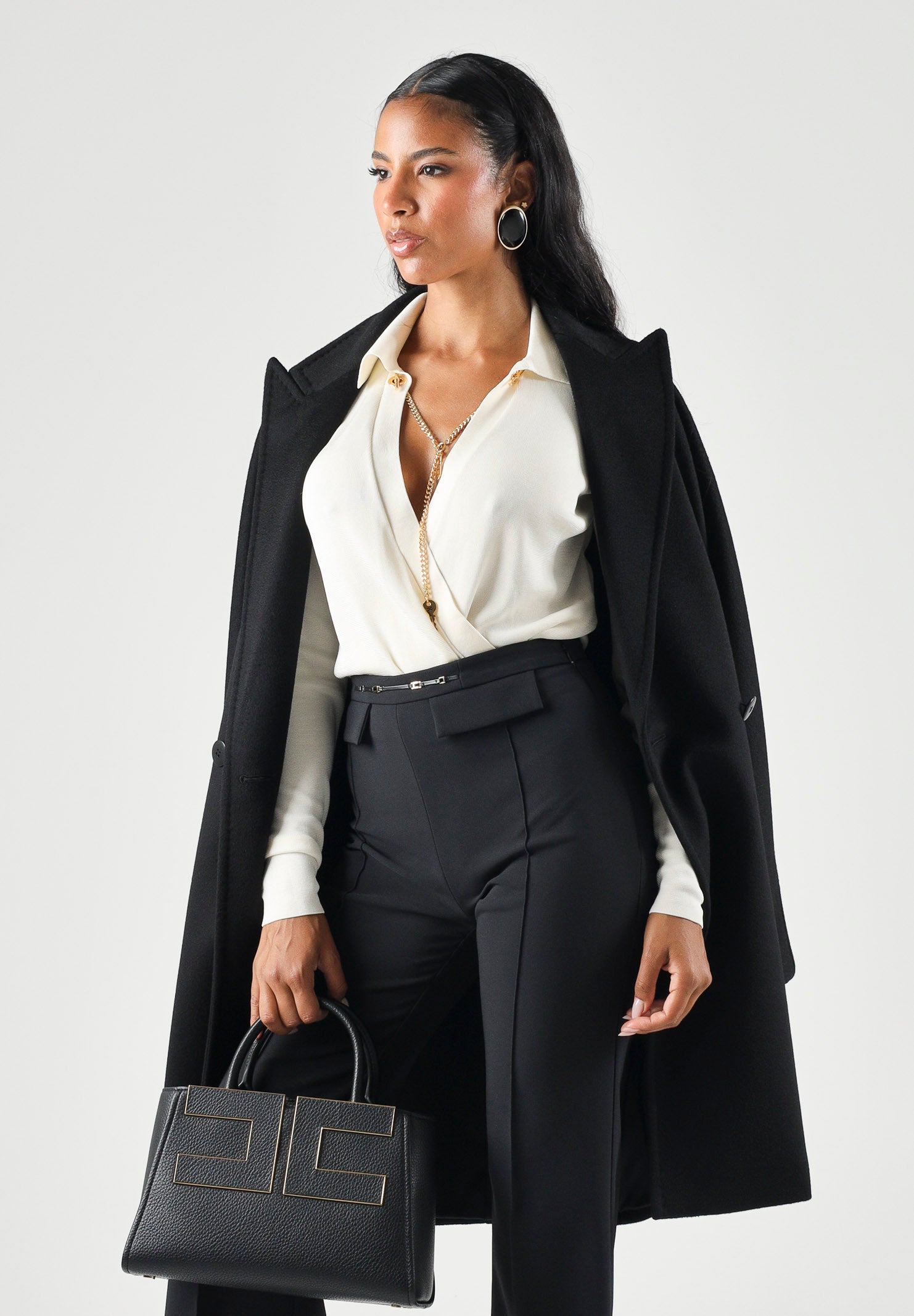 ELISABETTA FRANCHI Body in filato di viscosa burro-bianco da donna con catena gioiello<BR/> BK03S66E2 193 ELISABETTA FRANCHI 