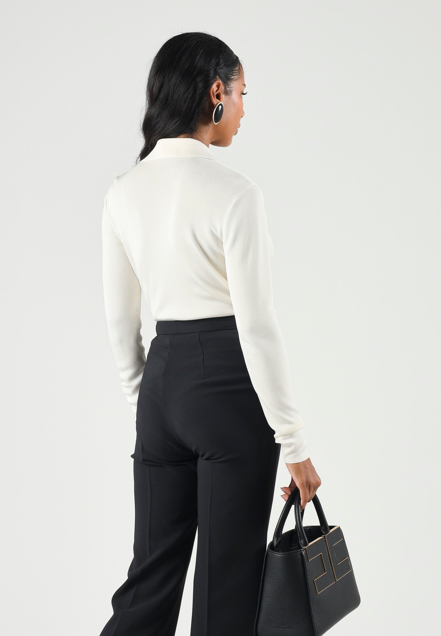 ELISABETTA FRANCHI Body in filato di viscosa burro-bianco da donna con catena gioiello<BR/> BK03S66E2 193 ELISABETTA FRANCHI 