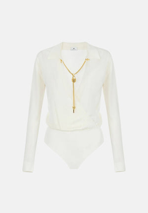 ELISABETTA FRANCHI Body in filato di viscosa burro-bianco da donna con catena gioiello<BR/> BK03S66E2 193 ELISABETTA FRANCHI 