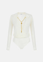 ELISABETTA FRANCHI Body in filato di viscosa burro-bianco da donna con catena gioiello<BR/> BK03S66E2 193 ELISABETTA FRANCHI 