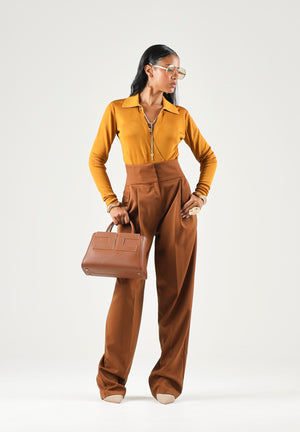 ELISABETTA FRANCHI Body in filato di viscosa ambra-giallo ocra da donna con catena gioiello<BR/> BK03S66E2 940 ELISABETTA FRANCHI 
