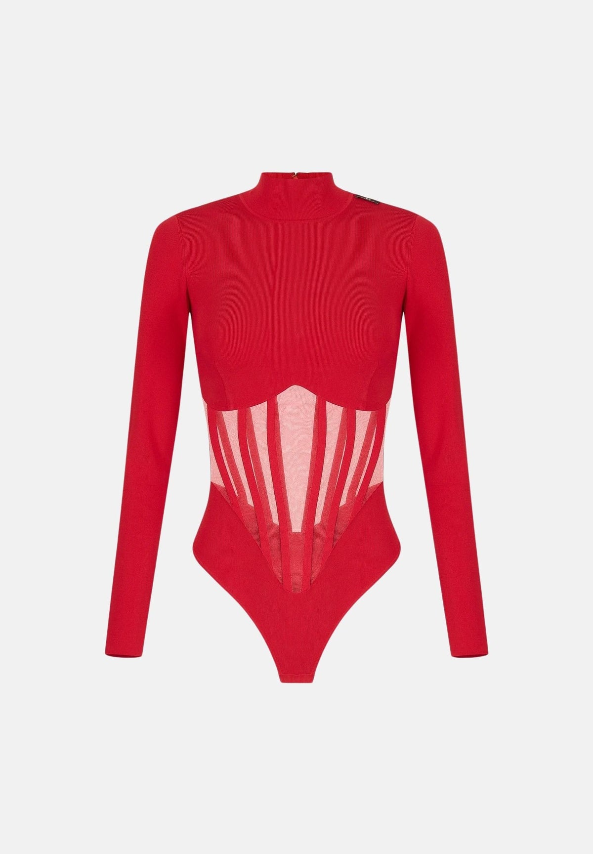 ELISABETTA FRANCHI Body red passion rosso per donna con inserti stile corsetto trasparente e maniche lunghe BK05S67E2 CG5 ELISABETTA FRANCHI 