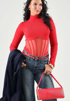 ELISABETTA FRANCHI Body red passion rosso per donna con inserti stile corsetto trasparente e maniche lunghe BK05S67E2 CG5 ELISABETTA FRANCHI 