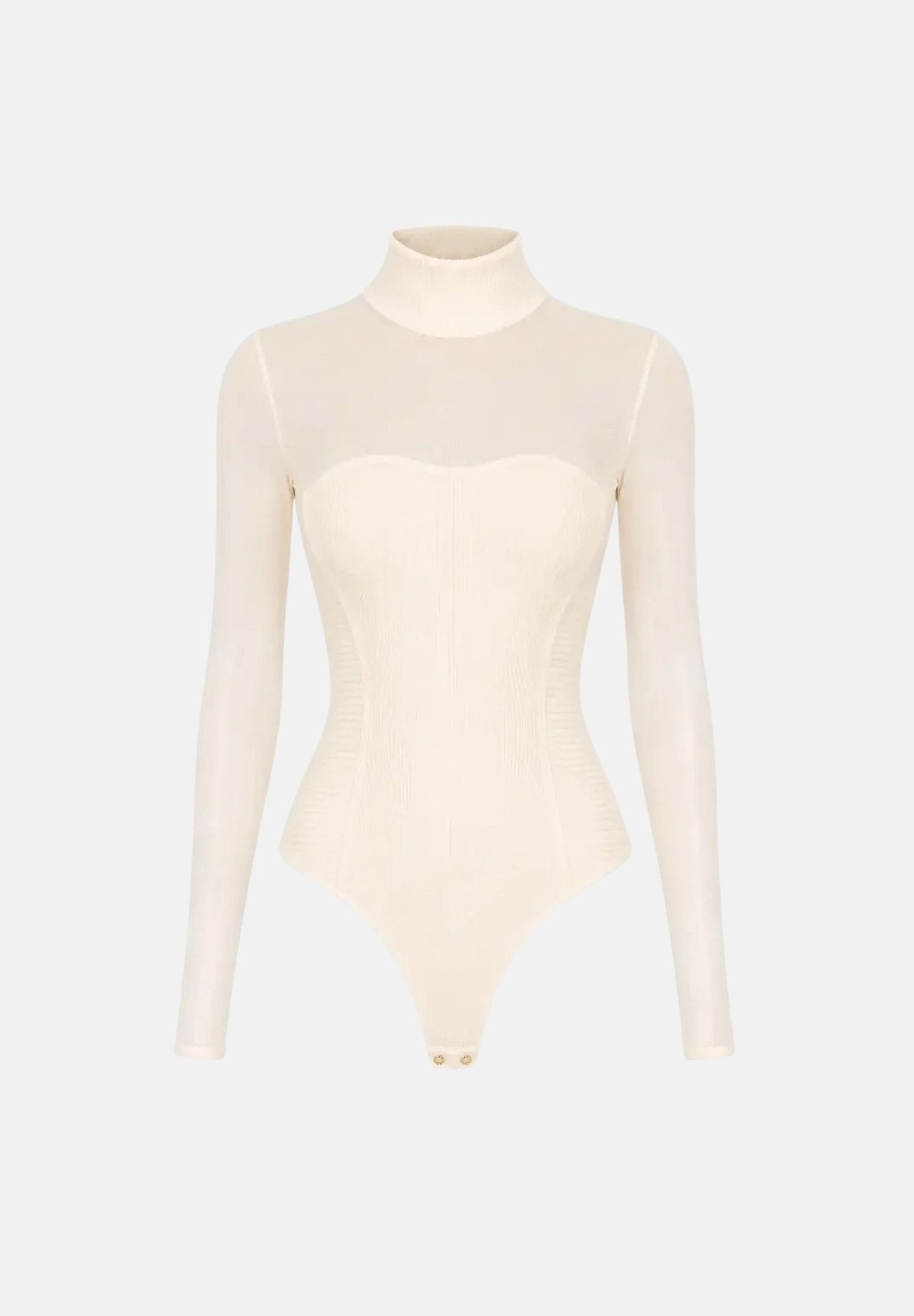 ELISABETTA FRANCHI Body in maglia  burro per donna con inserti in tulle trasparente e collo alto. BK09B67E2 193 ELISABETTA FRANCHI 