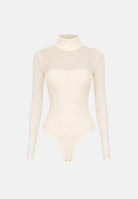 ELISABETTA FRANCHI Body in maglia  burro per donna con inserti in tulle trasparente e collo alto. BK09B67E2 193 ELISABETTA FRANCHI 