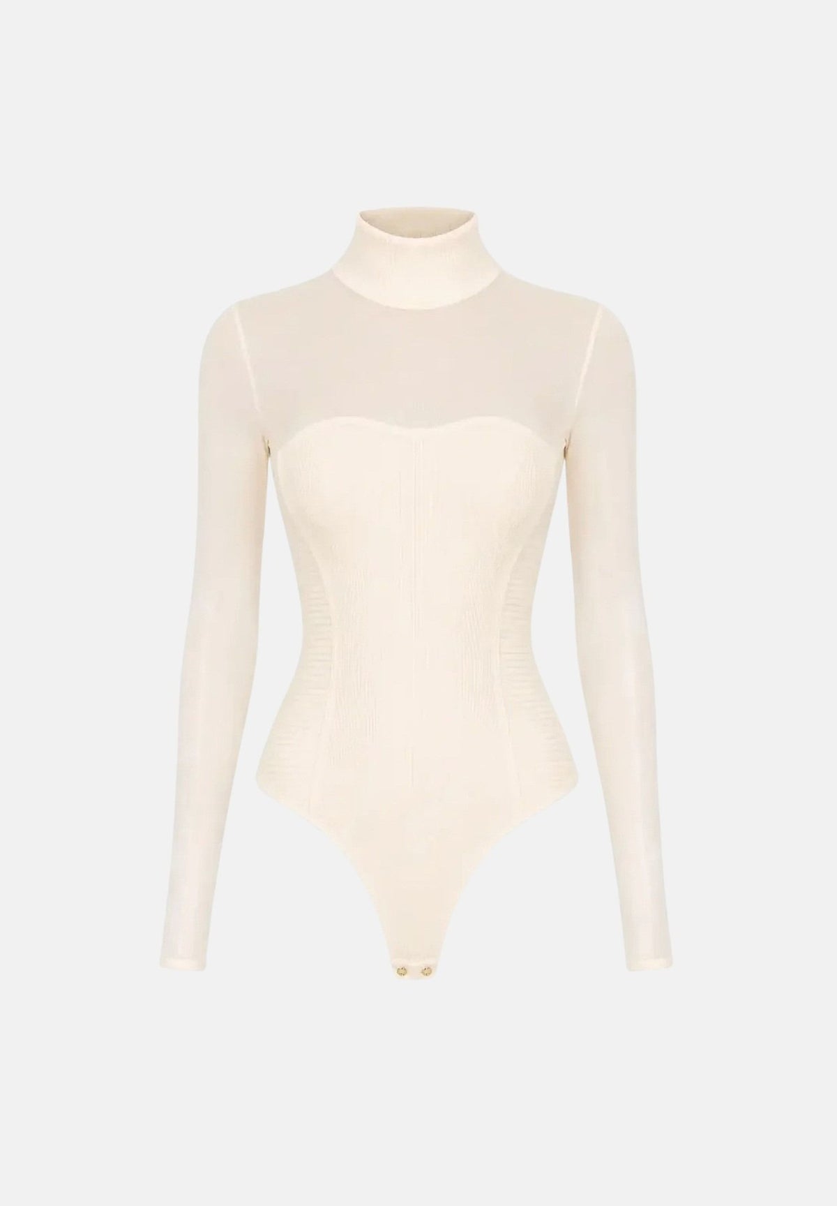 ELISABETTA FRANCHI Body in maglia  burro per donna con inserti in tulle trasparente e collo alto. BK09B67E2 193 ELISABETTA FRANCHI 