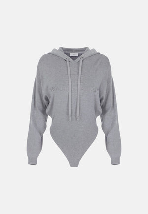 ELISABETTA FRANCHI Body in maglia grigio melange da donna con logo ricamato tono su tono BK87S66E2 431 ELISABETTA FRANCHI 