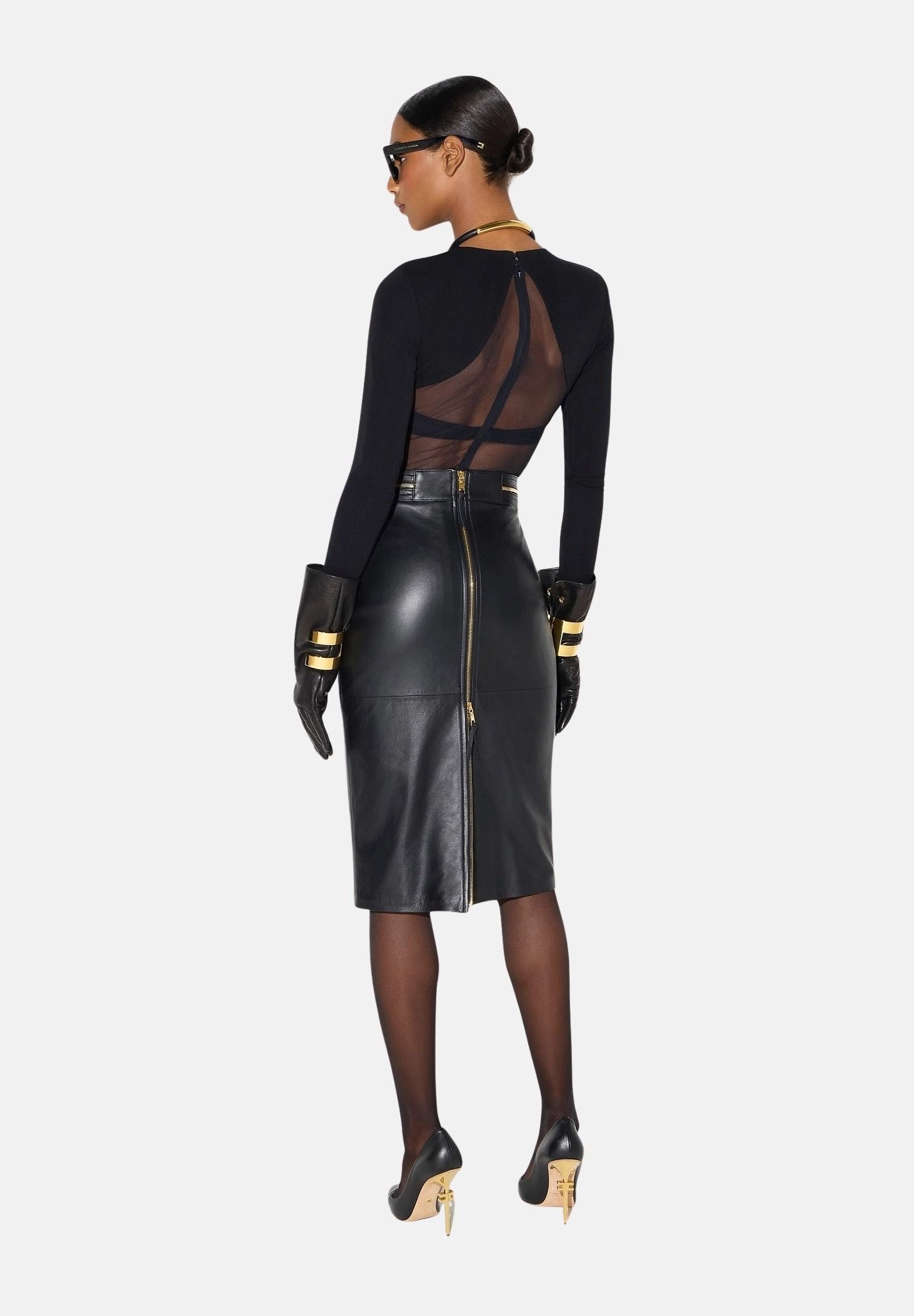 ELISABETTA FRANCHI Body BICOLORE in tulle nero da donna  con pannello semitrasparente.<BR/> BO02666E2 110 ELISABETTA FRANCHI 