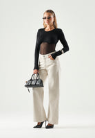 ELISABETTA FRANCHI Body BICOLORE in tulle nero da donna  con pannello semitrasparente.<BR/> BO02666E2 110 ELISABETTA FRANCHI 