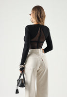 ELISABETTA FRANCHI Body BICOLORE in tulle nero da donna  con pannello semitrasparente.<BR/> BO02666E2 110 ELISABETTA FRANCHI 