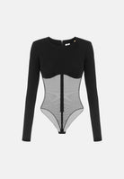 ELISABETTA FRANCHI Body BICOLORE in tulle nero da donna  con pannello semitrasparente.<BR/> BO02666E2 110 ELISABETTA FRANCHI 