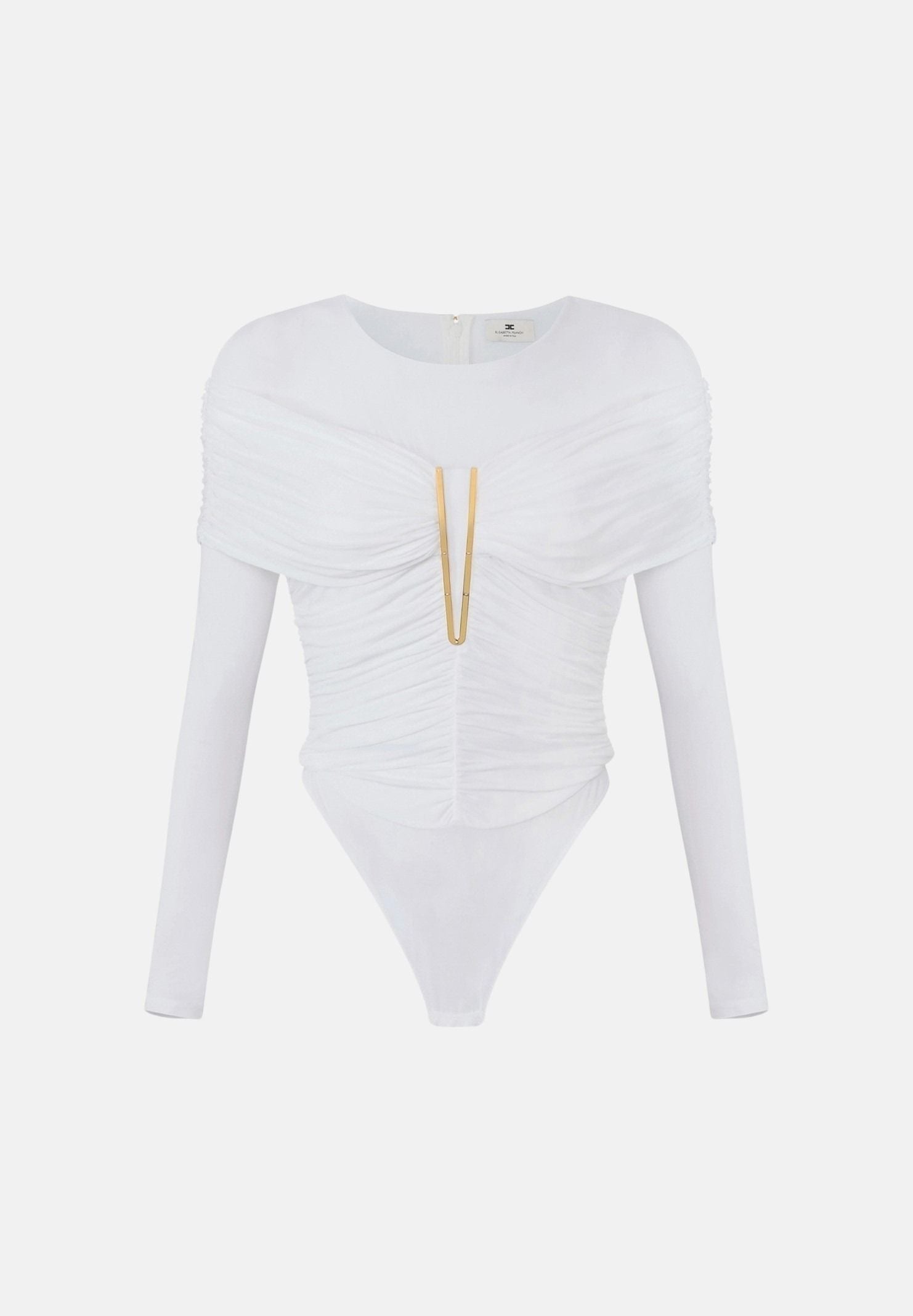 ELISABETTA FRANCHI Body avorio per donna con raffinate maniche lunghe, scollo rotondo e prezioso dettaglio gioiello centrale. BO04267E2 360 ELISABETTA FRANCHI 