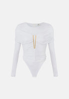ELISABETTA FRANCHI Body avorio per donna con raffinate maniche lunghe, scollo rotondo e prezioso dettaglio gioiello centrale. BO04267E2 360 ELISABETTA FRANCHI 