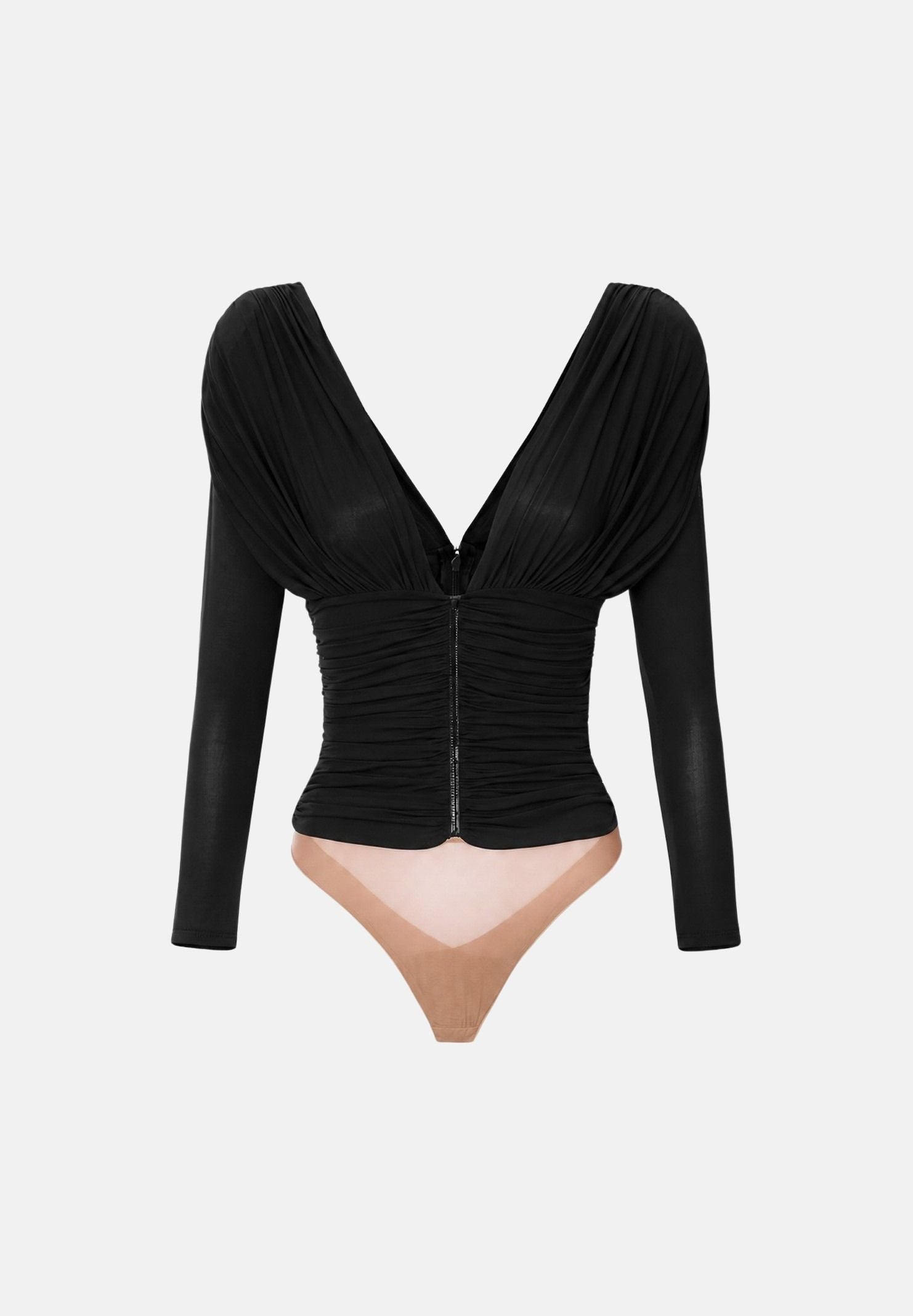 ELISABETTA FRANCHI Body nero da donna con scollo profondo e maniche lunghe drappeggiate BO04367E2 110 ELISABETTA FRANCHI 