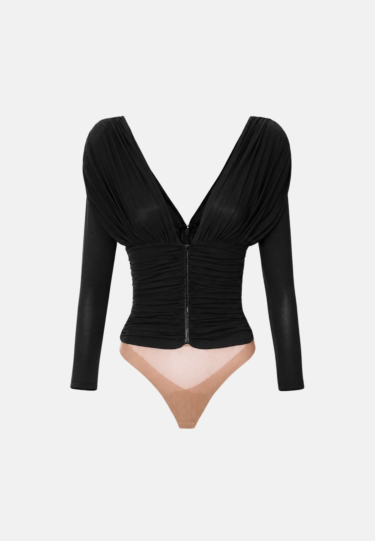 ELISABETTA FRANCHI Body nero da donna con scollo profondo e maniche lunghe drappeggiate BO04367E2 110 ELISABETTA FRANCHI 