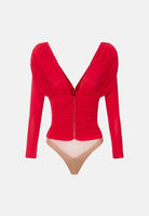 ELISABETTA FRANCHI Body rosso da donna con scollo profondo e maniche lunghe drappeggiate BO04367E2 CG5 ELISABETTA FRANCHI 