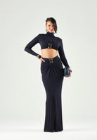 ELISABETTA FRANCHI BODY IN JERSEY CON LOGO GIOIELLO Blu notte, blu, donna. BO05567E2 H88 ELISABETTA FRANCHI 