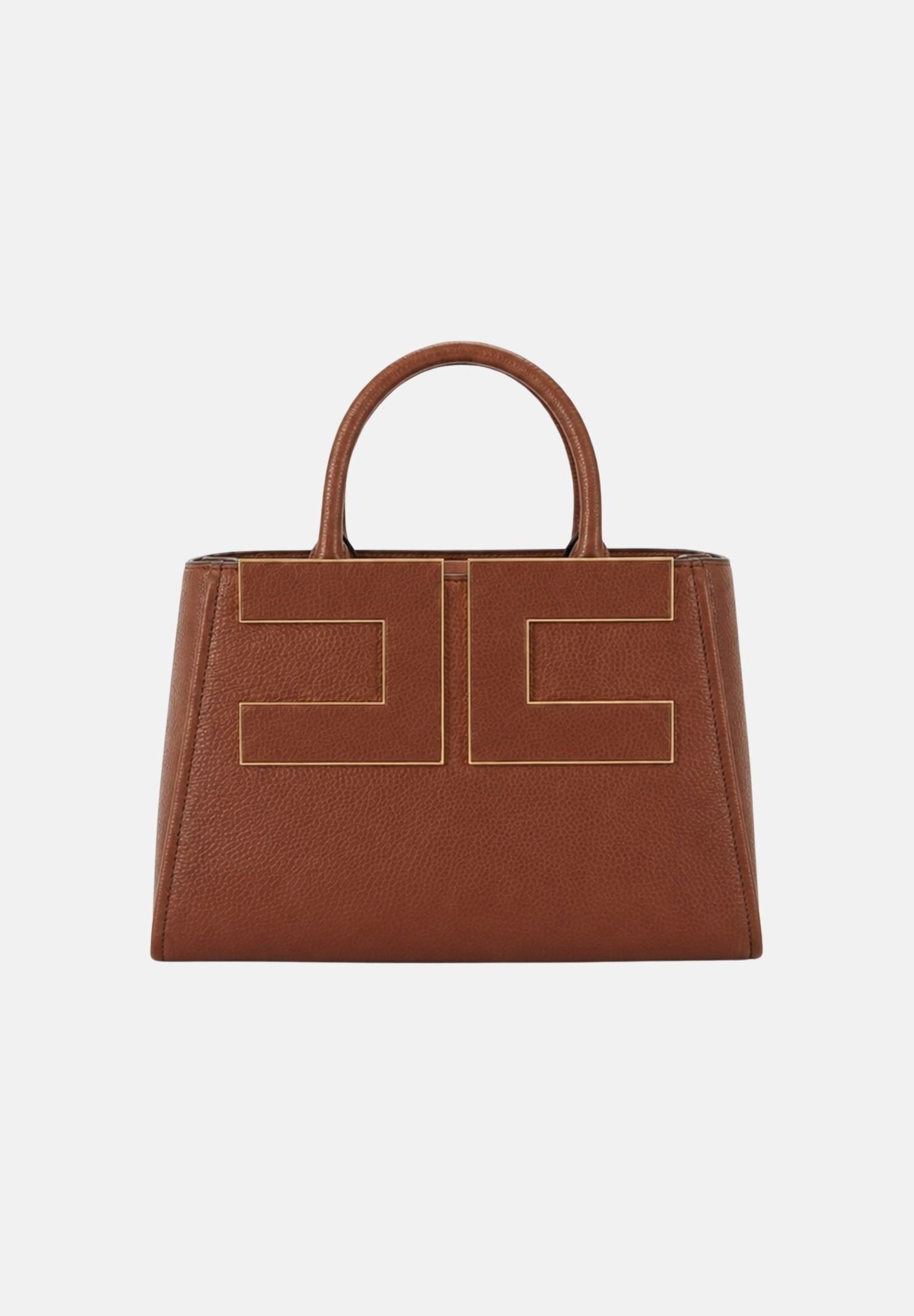 ELISABETTA FRANCHI Borsa a mano brown sugar- marrone da donna con maxi logo frontale <BR/> BS06A66E2 FK3 ELISABETTA FRANCHI 