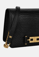 ELISABETTA FRANCHI Borsa a tracolla nera da donna con catena groumette e stampa effetto lucertola<BR/> BS09A66E2 110 ELISABETTA FRANCHI 
