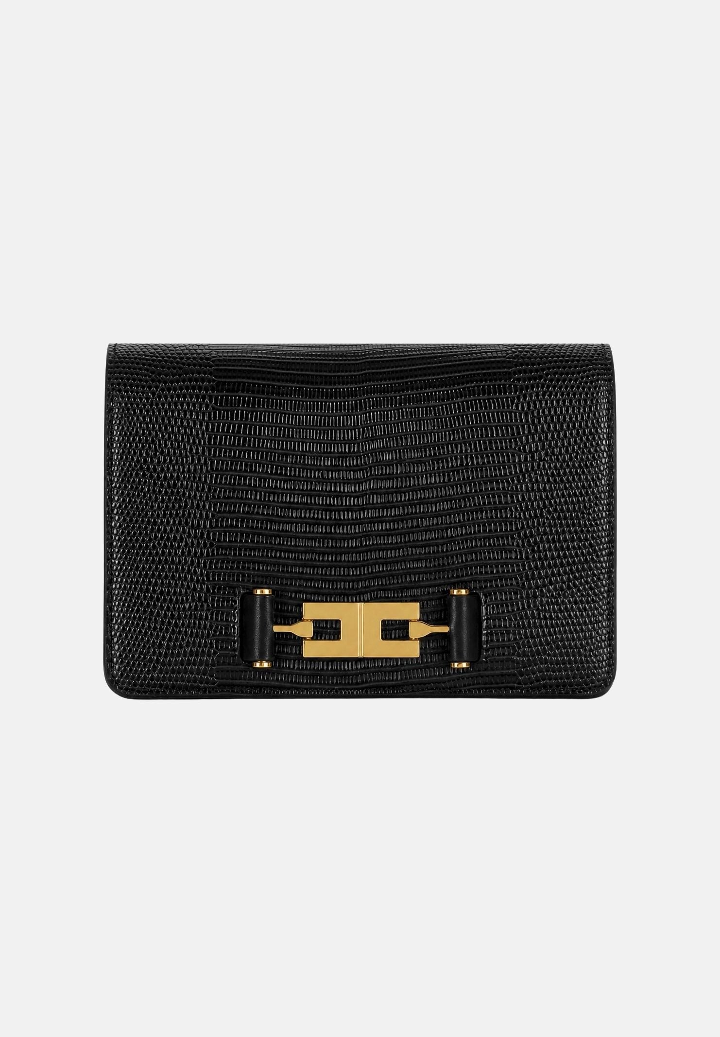 ELISABETTA FRANCHI Borsa a tracolla nera da donna con catena groumette e stampa effetto lucertola<BR/> BS09A66E2 110 ELISABETTA FRANCHI 