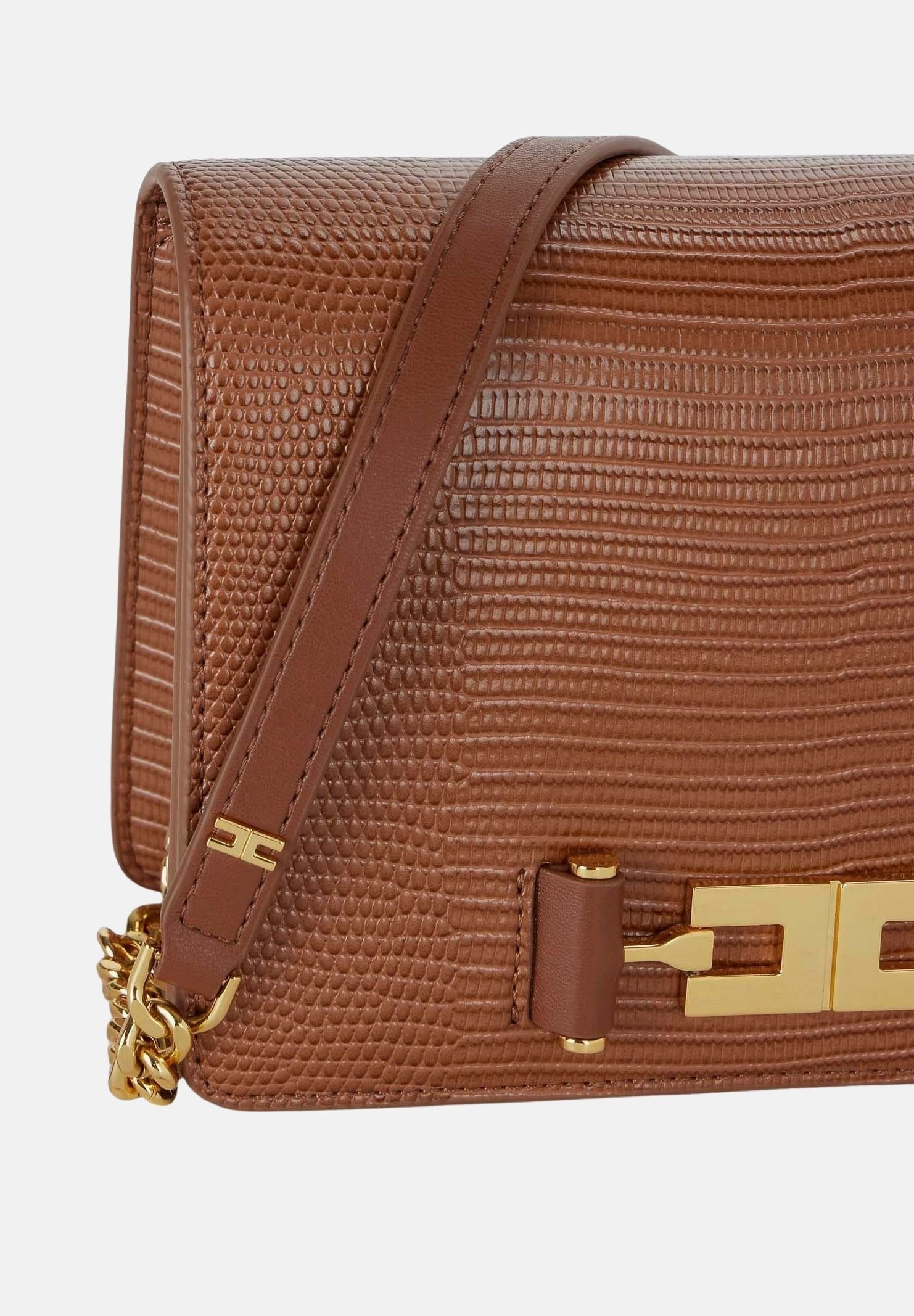ELISABETTA FRANCHI Borsa a tracolla sigaro-marrone da donna con catena groumette e stampa effetto lucertola BS09A66E2 FK3 ELISABETTA FRANCHI 