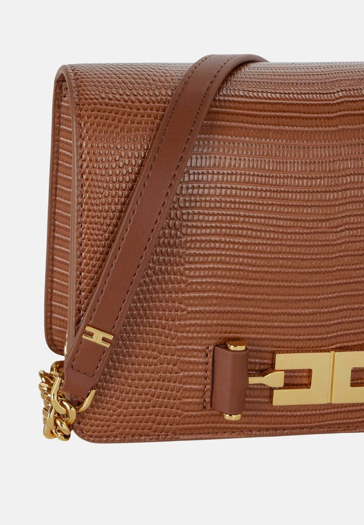 ELISABETTA FRANCHI Borsa a tracolla in eco-pelle sigaro-marrone da donna con catena groumette e stampa effetto lucertola BS09A66E2 FK3 ELISABETTA FRANCHI 