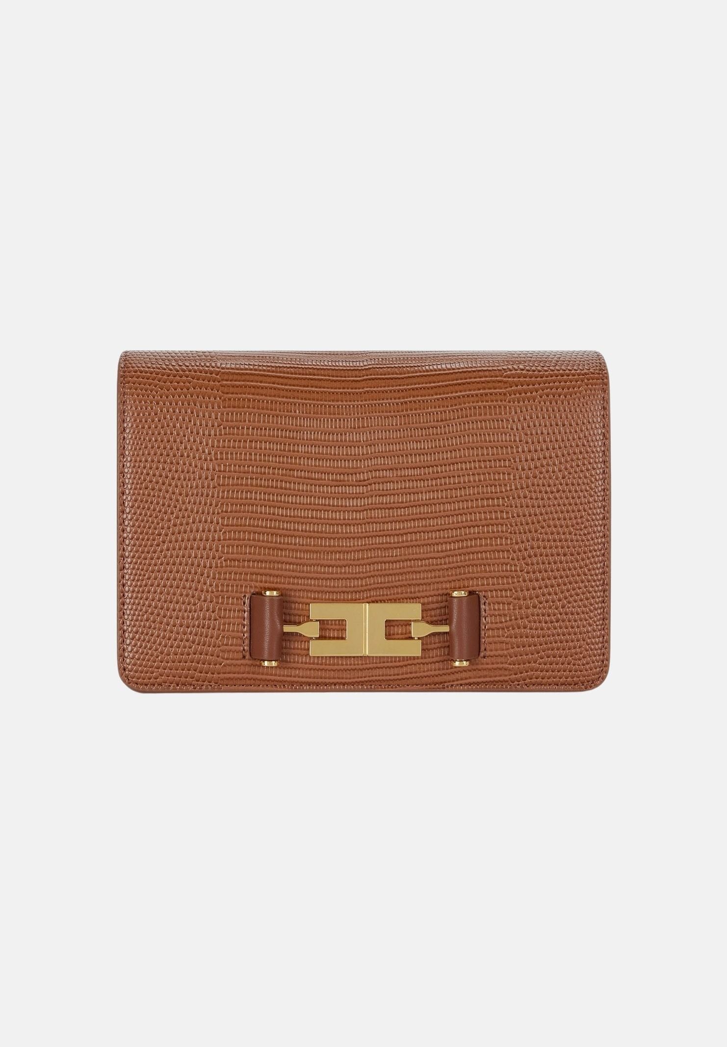 ELISABETTA FRANCHI Borsa a tracolla sigaro-marrone da donna con catena groumette e stampa effetto lucertola BS09A66E2 FK3 ELISABETTA FRANCHI 