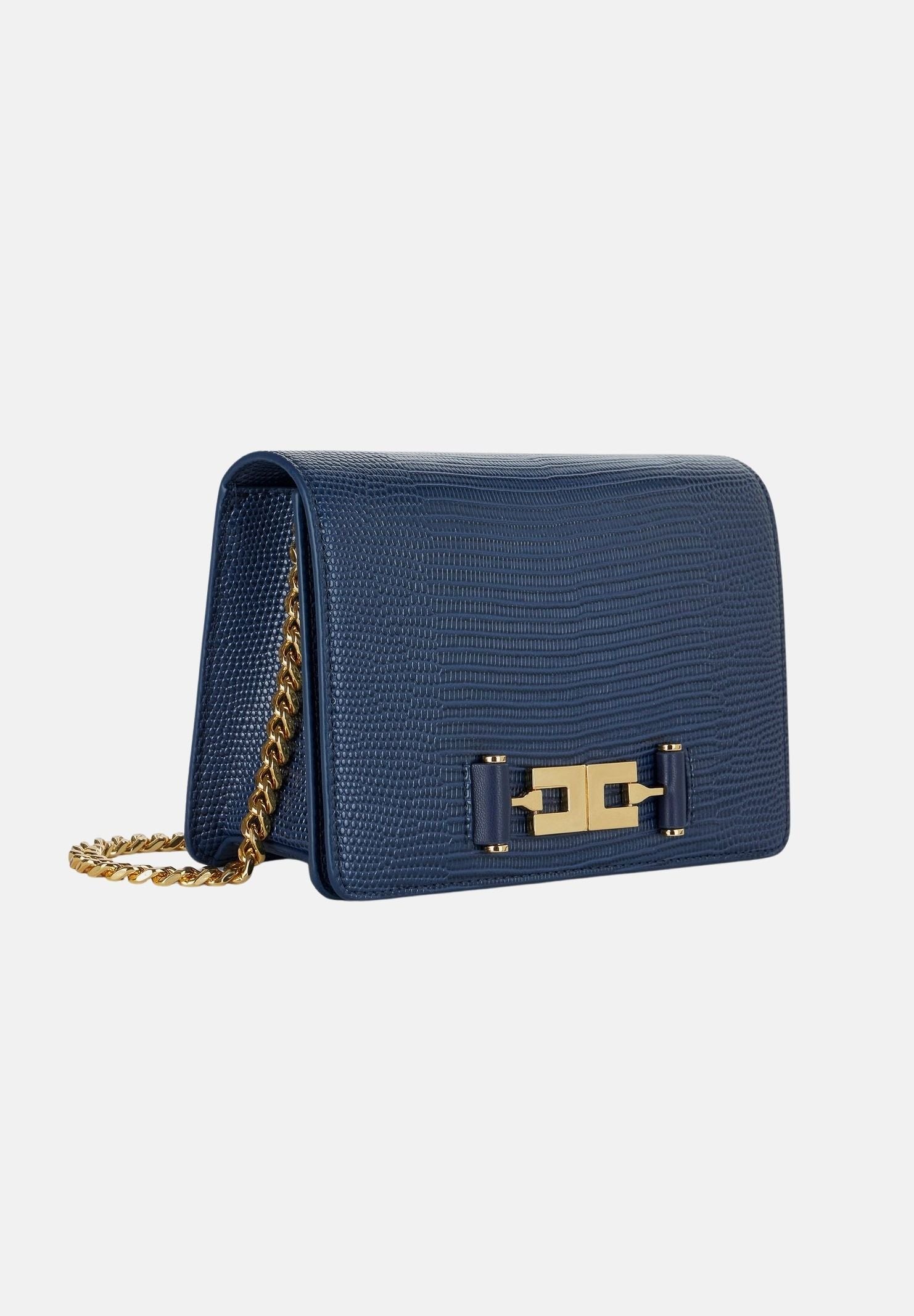 ELISABETTA FRANCHI Borsa a tracolla blu notte da donna con catena groumette e stampa effetto lucertola BS09A66E2 H88 ELISABETTA FRANCHI 