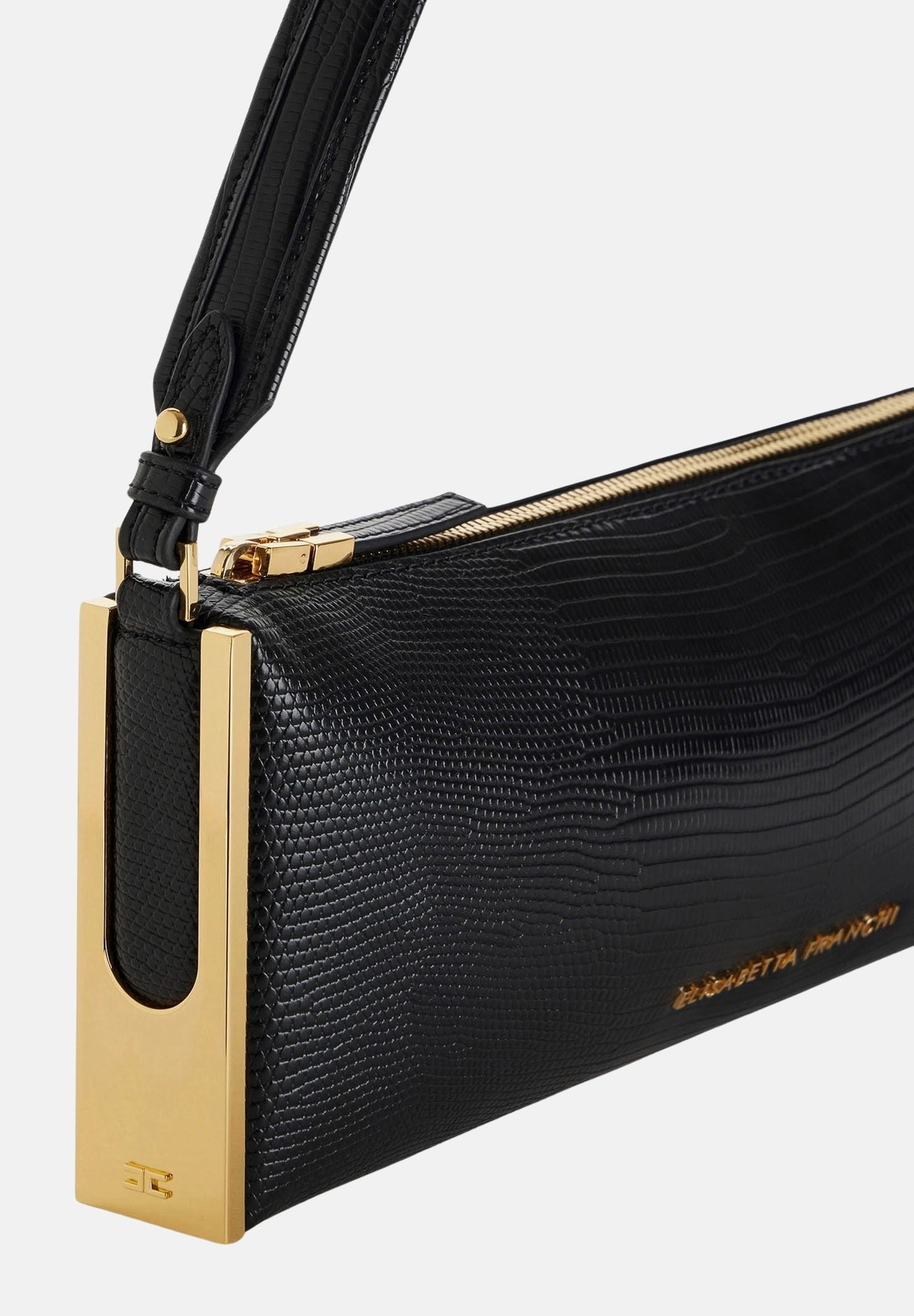 ELISABETTA FRANCHI Borsa a spalla nera da donna con stampa effetto lucertola BS15A66E2 110 ELISABETTA FRANCHI 