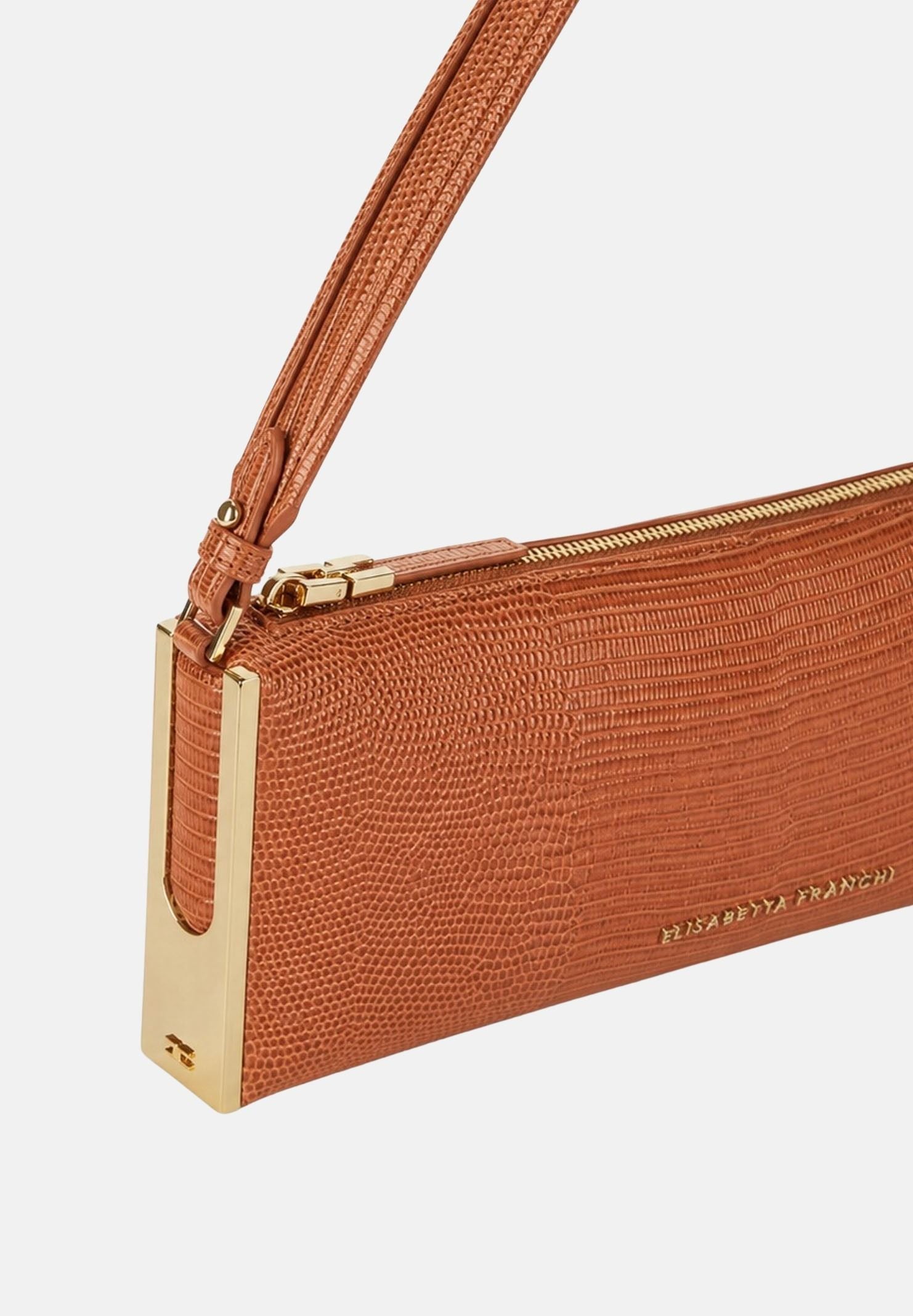 ELISABETTA FRANCHI Borsa a spalla sigaro-marrone da donna con stampa lucertola BS15A66E2 FK3 ELISABETTA FRANCHI 