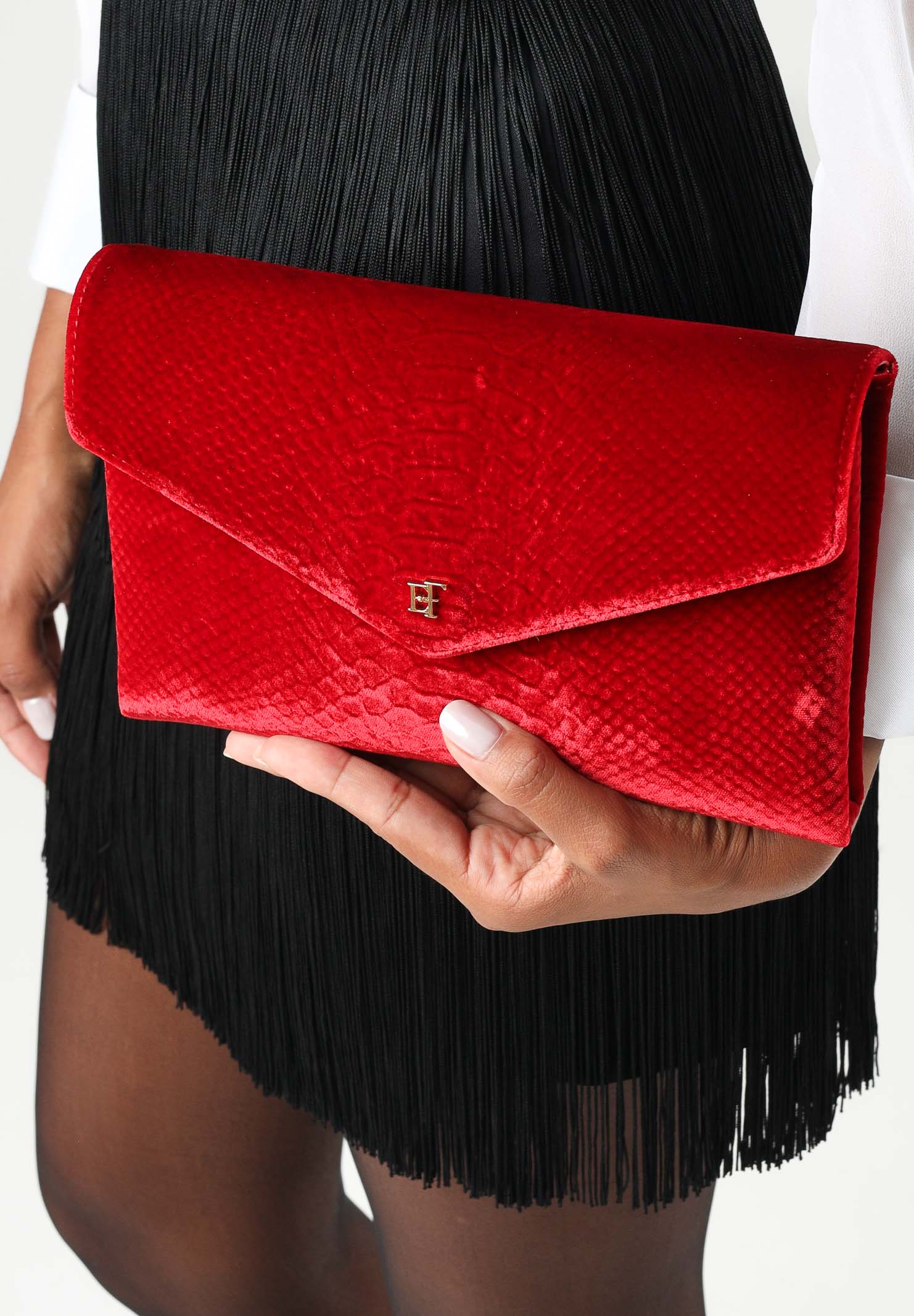 ELISABETTA FRANCHI Pochette a mano  red passion rosso per donna con patta geometrica a busta e dettaglio logo dorato BS27A67E2 CG5 ELISABETTA FRANCHI 