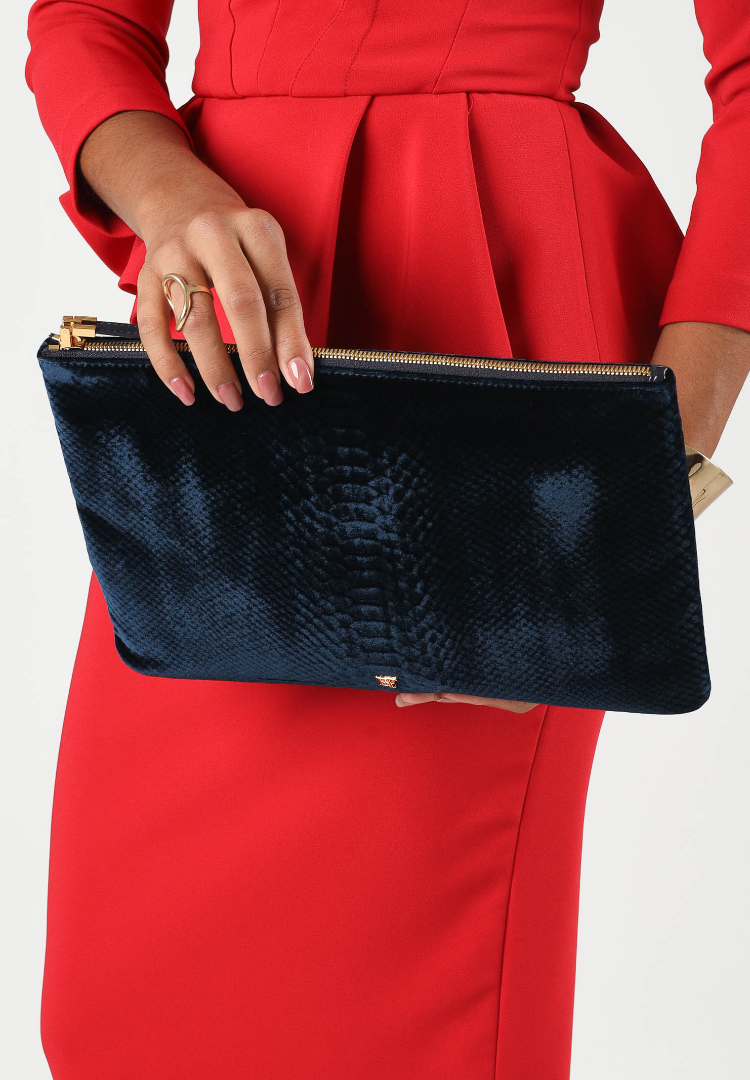 ELISABETTA FRANCHI Pochette a mano in velluto blu da donna con elegante stampa effetto pitone e placca logata dorata BS81A67E2 H88 ELISABETTA FRANCHI 