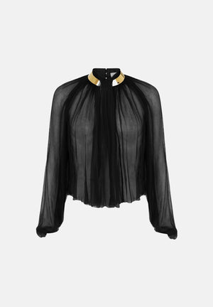 ELISABETTA FRANCHI Blusa nera da donna con lavorazioni a pieghe e arricciature. CA18966E2 110 ELISABETTA FRANCHI 