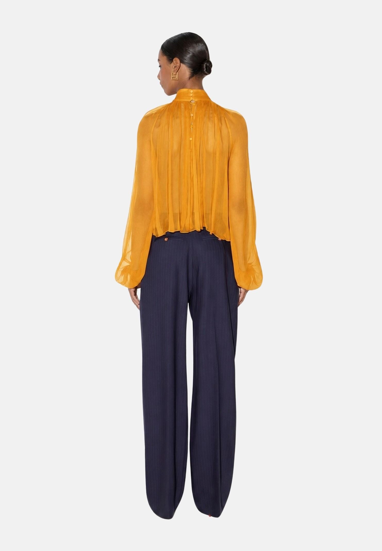 ELISABETTA FRANCHI Blusa ambra-giallo ocra a donna con lavorazioni a pieghe e arricciature.<BR/> CA18966E2 940 ELISABETTA FRANCHI 
