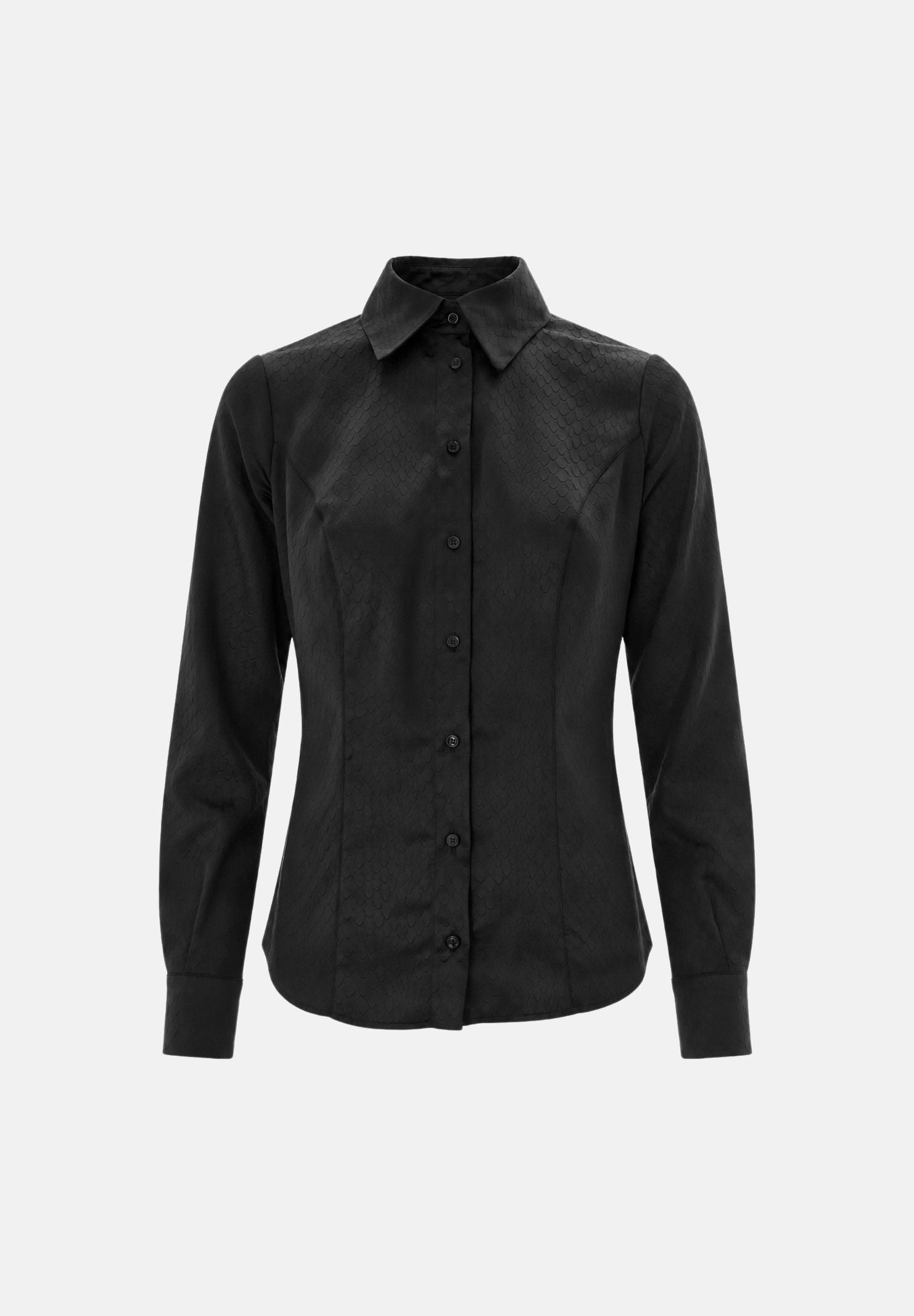 ELISABETTA FRANCHI Camicia manica lunga nera per donna con colletto classico e abbottonatura frontale tono su tono. CA19067E2 110 ELISABETTA FRANCHI 
