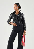 ELISABETTA FRANCHI Camicia effetto pelle nero da donna con placche logo<BR/> CA19566E2 110 ELISABETTA FRANCHI 