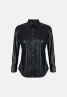 ELISABETTA FRANCHI Camicia effetto pelle nero da donna con placche logo<BR/> CA19566E2 110 ELISABETTA FRANCHI 