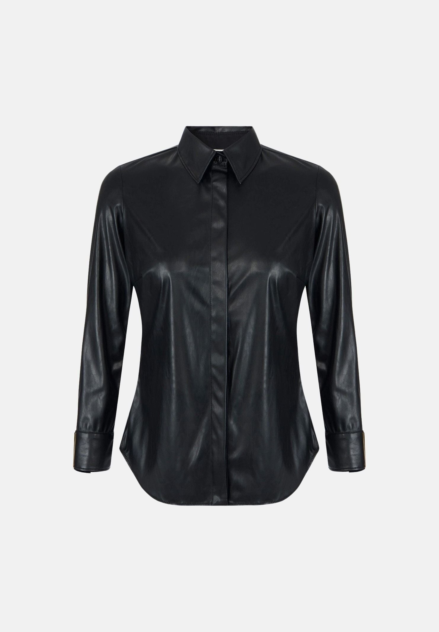 ELISABETTA FRANCHI Camicia effetto pelle nero da donna con placche logo<BR/> CA19566E2 110 ELISABETTA FRANCHI 